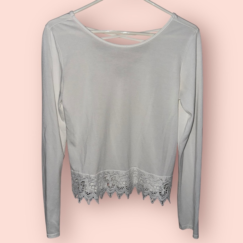 Charlotte Russe White Long Sleeve Cut Back Top